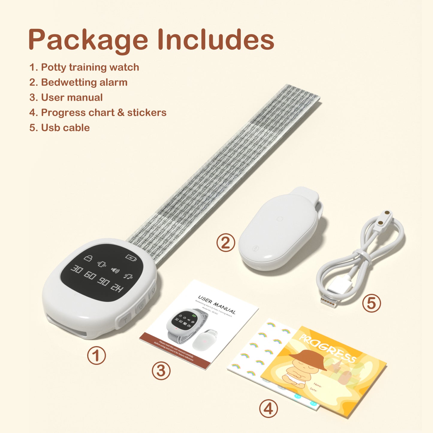 2-in-1 Upgraded Wireless Bedwetting Alarm & Potty Watch, MOMYMUST Rechargeable Potty Training Watch with Music and Vibration, Customized Timer, Bed Wetting Alarm for Kid Elder Adult