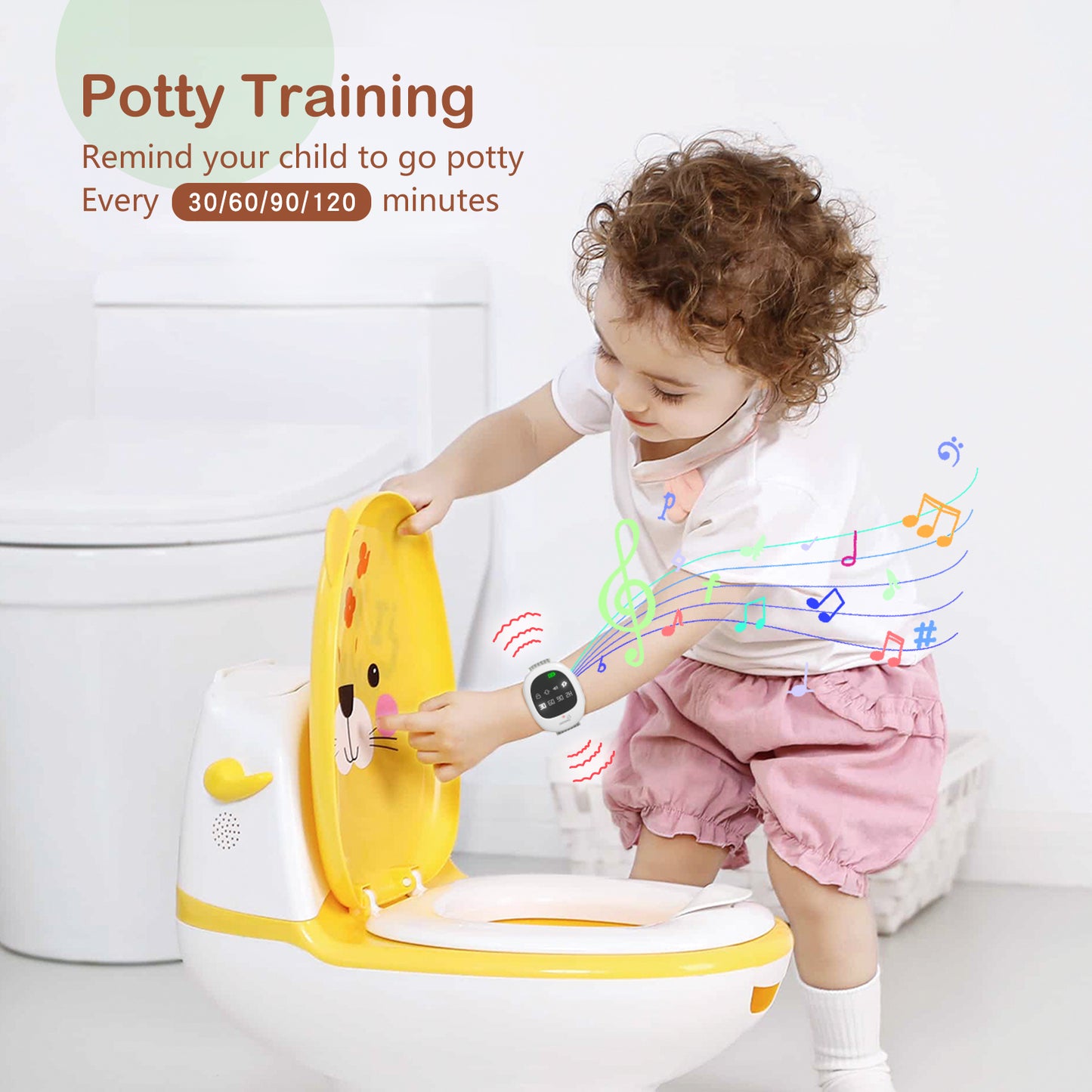 2-in-1 Upgraded Wireless Bedwetting Alarm & Potty Watch, MOMYMUST Rechargeable Potty Training Watch with Music and Vibration, Customized Timer, Bed Wetting Alarm for Kid Elder Adult