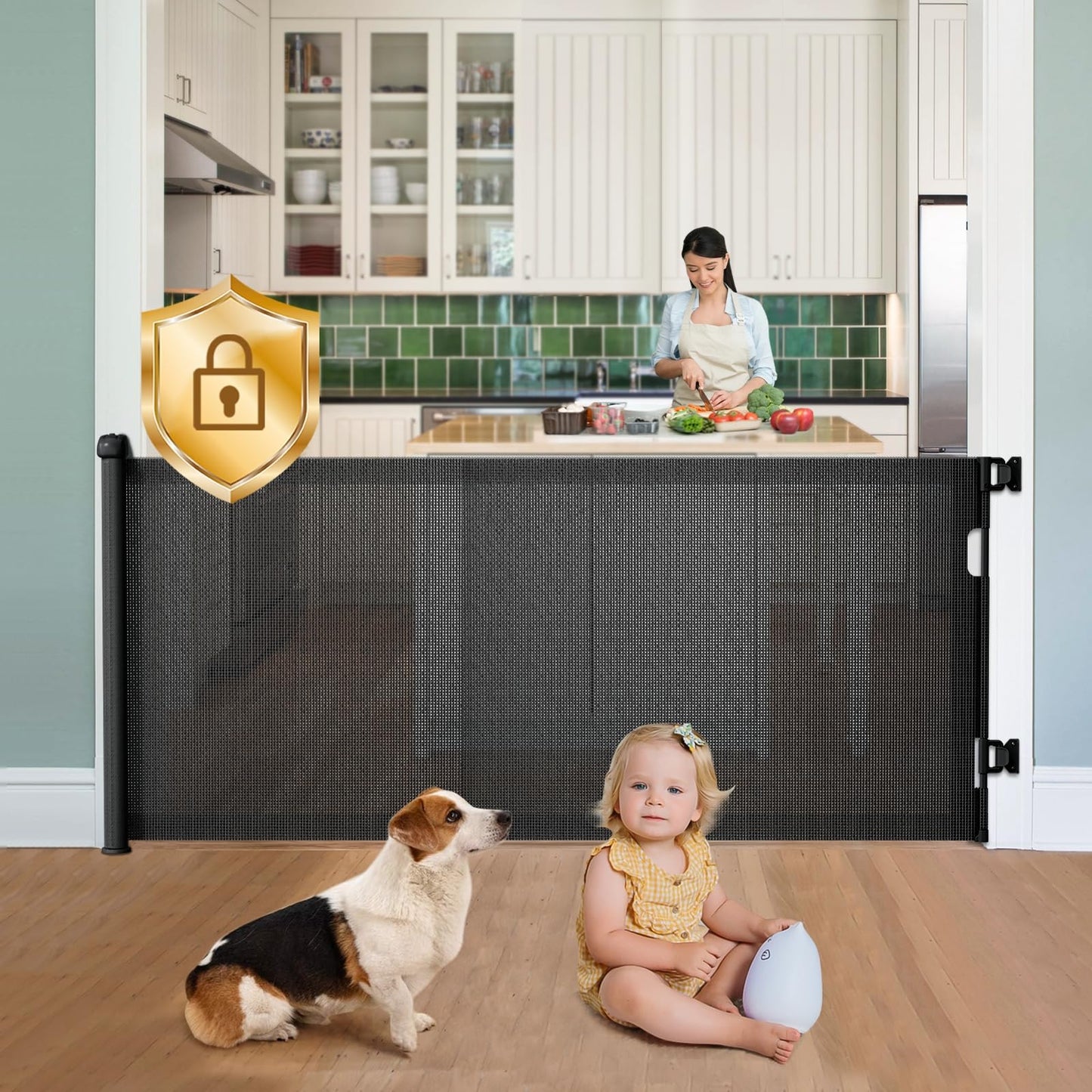 Retractable Baby Gates Hardware Mount for Stairs with Auto-Lock