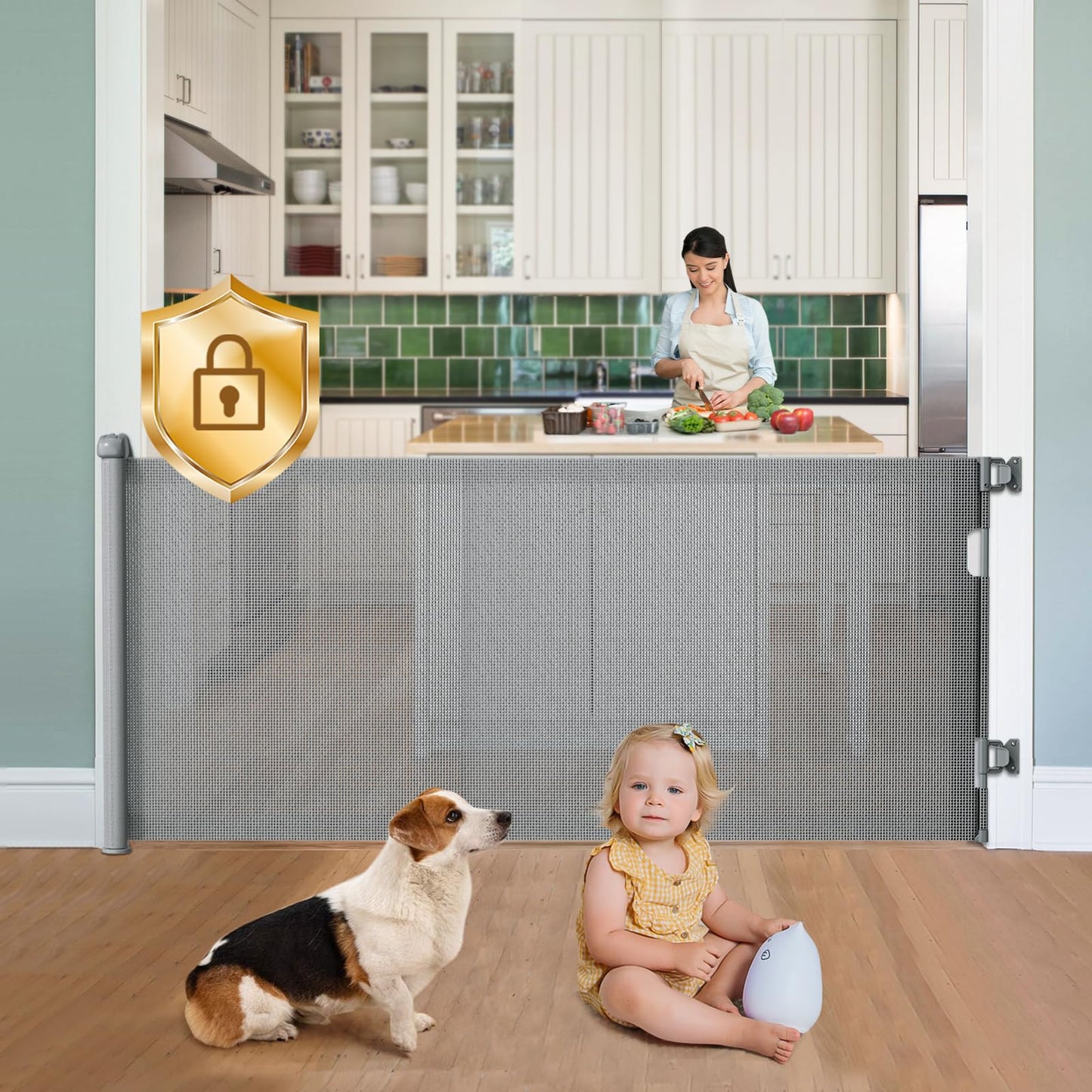 Retractable Baby Gates Hardware Mount for Stairs with Auto-Lock