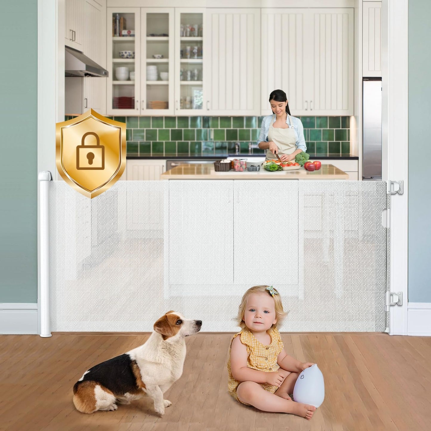 Retractable Baby Gates Hardware Mount for Stairs with Auto-Lock