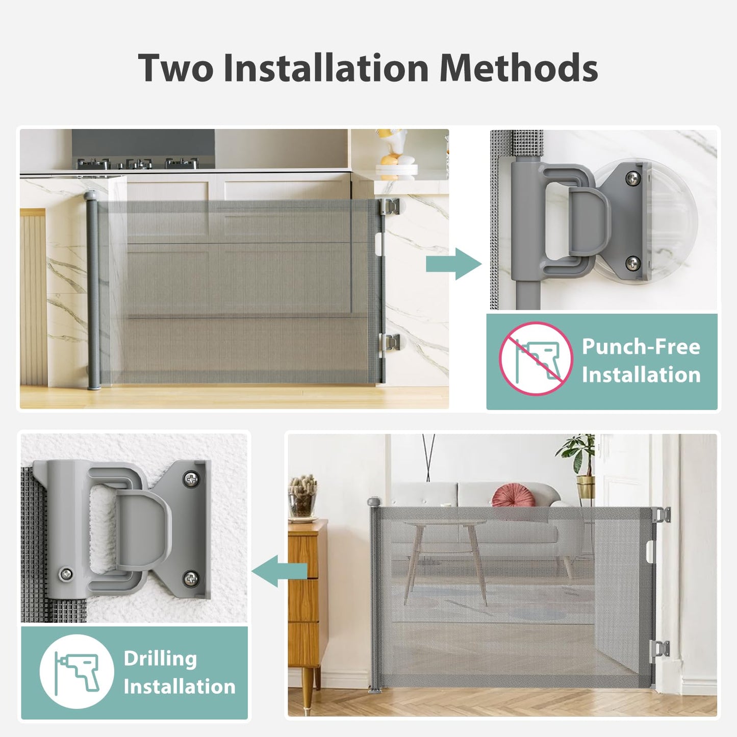 Retractable Baby Gates Hardware Mount for Stairs with Auto-Lock