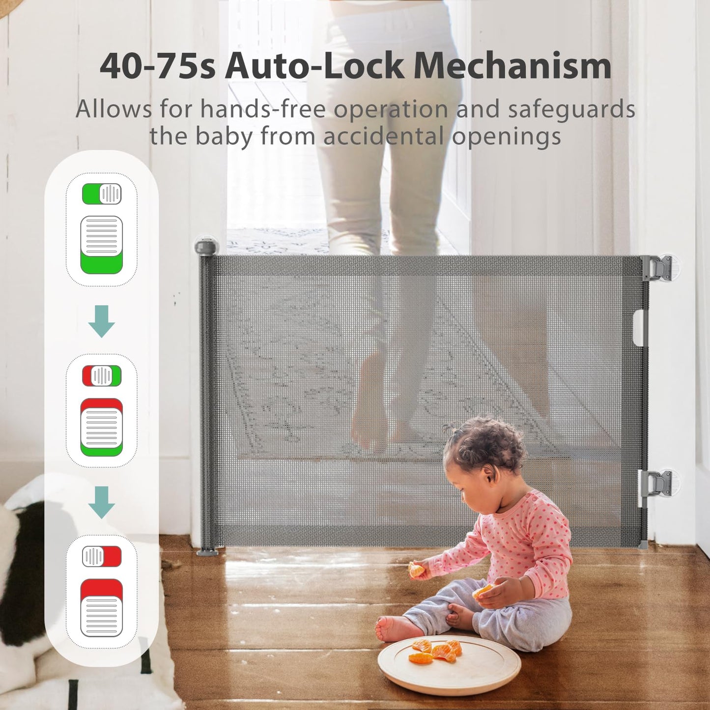 Retractable Baby Gates Hardware Mount for Stairs with Auto-Lock