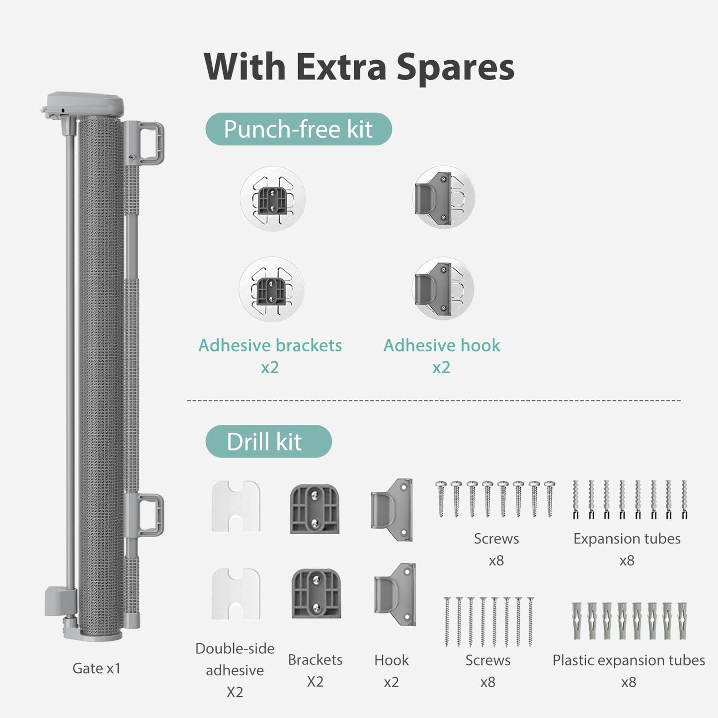 Retractable Baby Gates Hardware Mount for Stairs with Auto-Lock