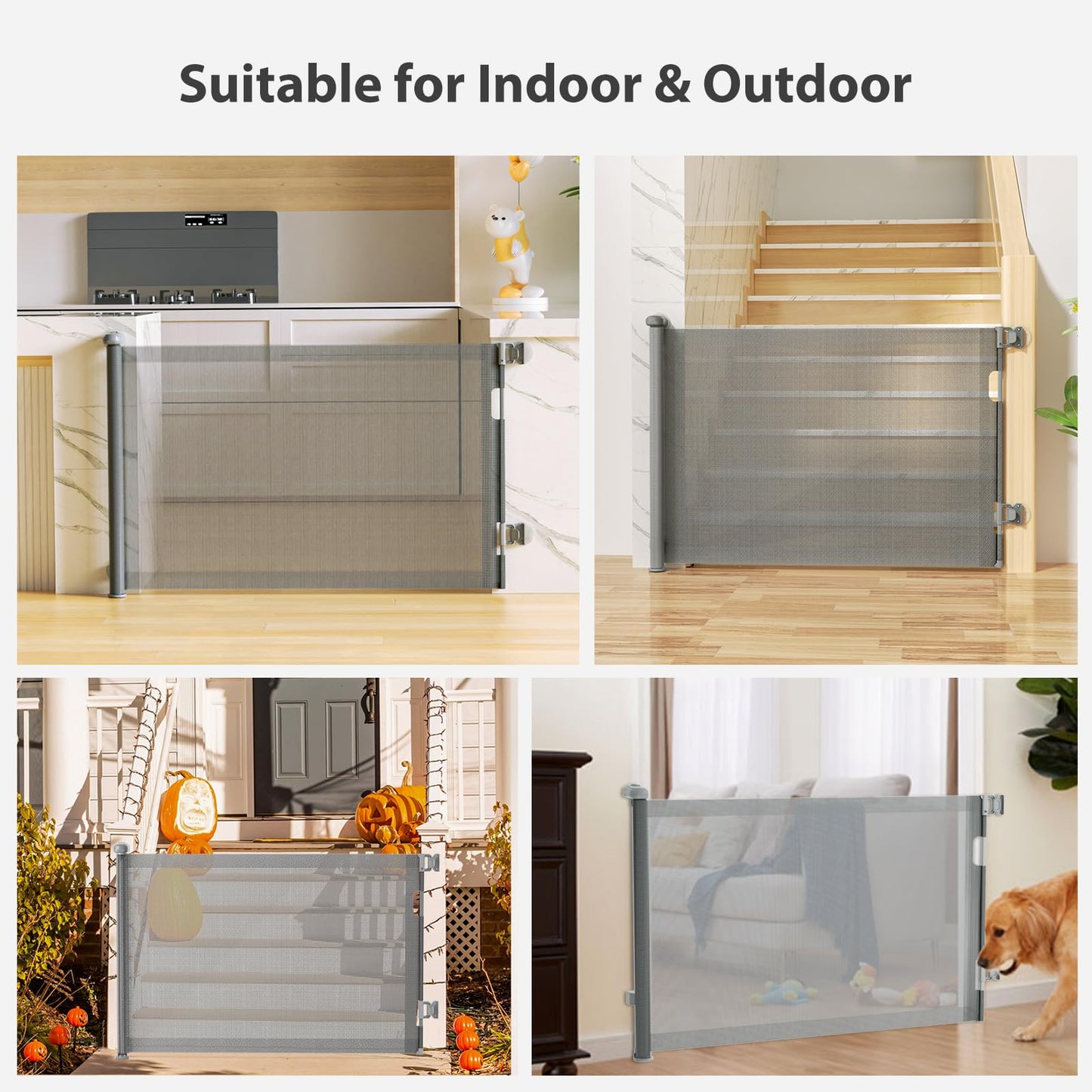 Retractable Baby Gates Hardware Mount for Stairs with Auto-Lock