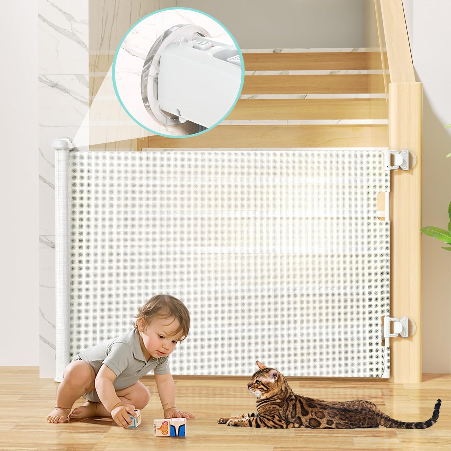 Retractable Baby Gates Hardware Mount for Stairs with Auto-Lock